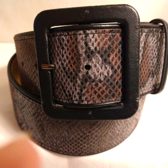 BLACK/BROWN/GREY SNAKE EMBOSSED WIDE BELT L USA - Picture 4 of 6